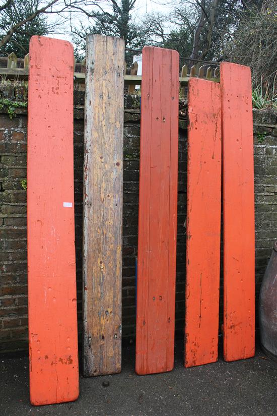 Five pine garden benches